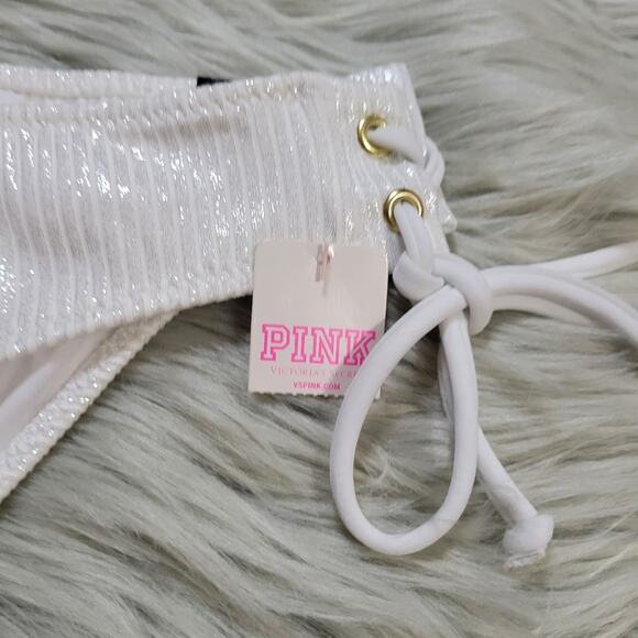 PINK Victoria's Secret NWT Women's Swim Mini Cheekster White Shimmer Size L - Picture 3 of 6